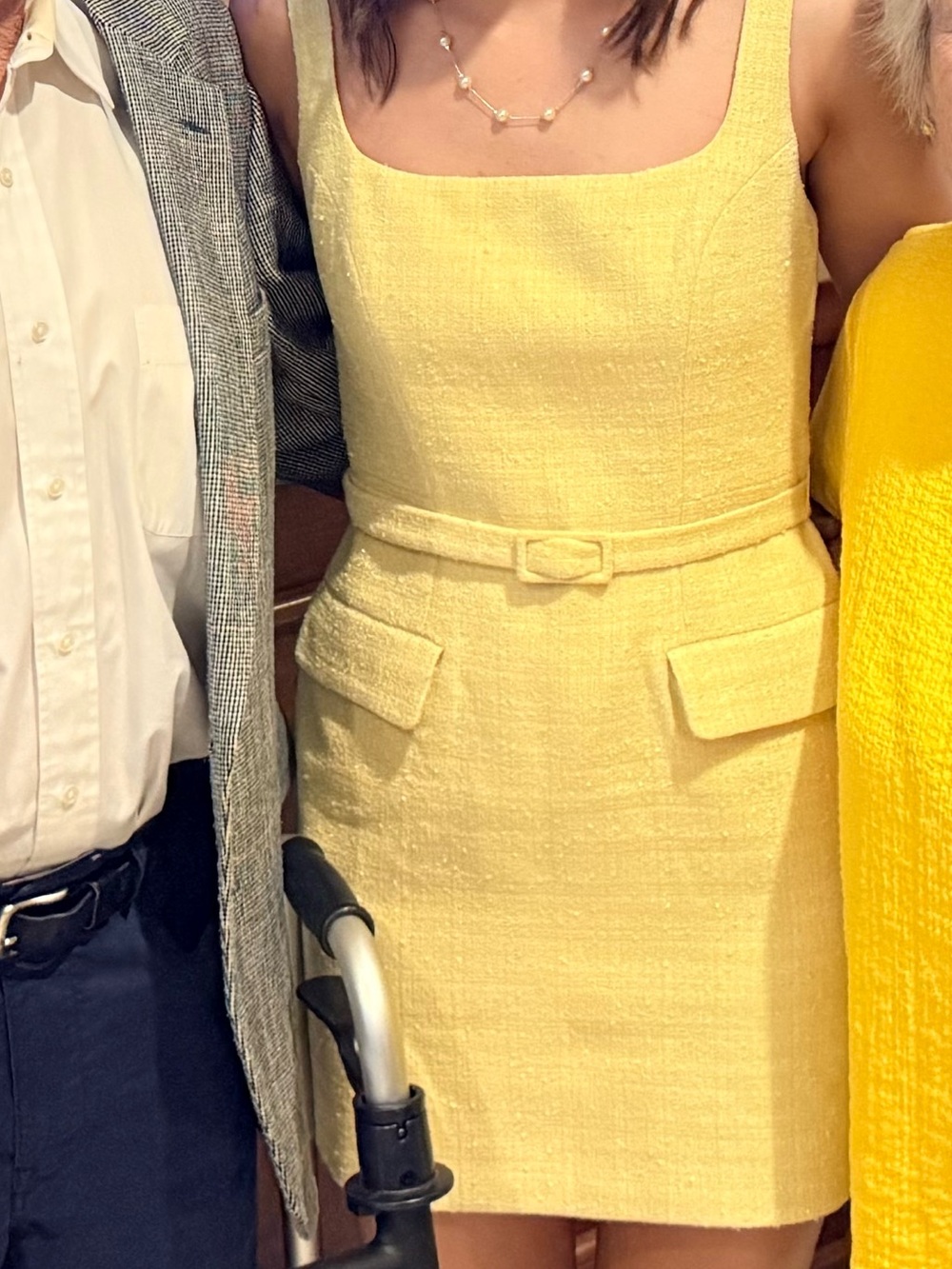 ASTR Pale Yellow Sleeveless Mini Dress with Waist Tie